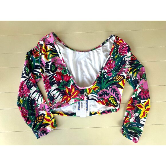 J. Crew Cropped Rash Guard Swim Top Women's L Floral Long Sleeve UPF 50+ NWT - Picture 4 of 8